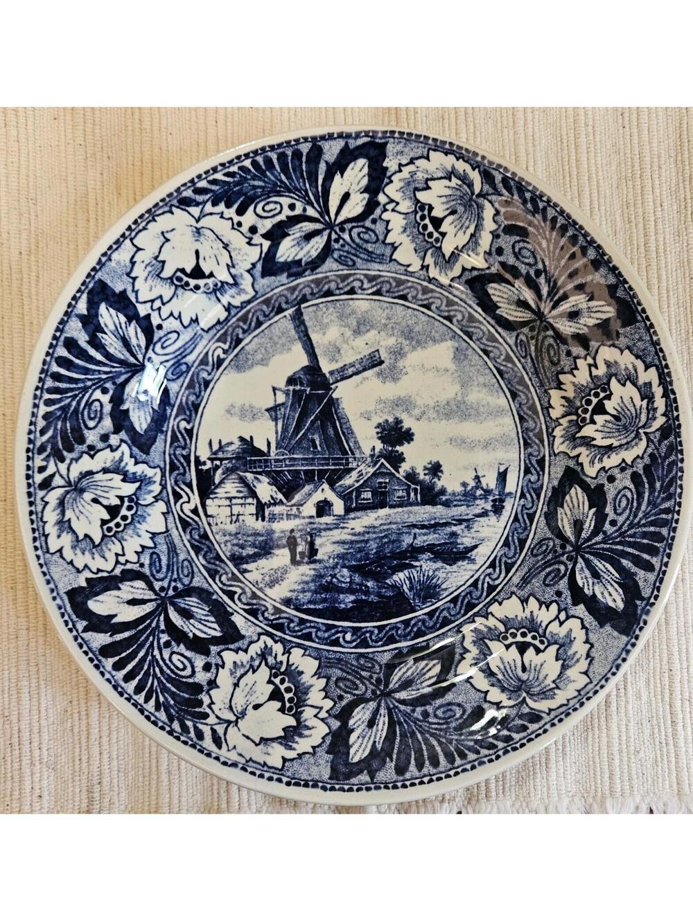 Delfts Boch Belgium Blue Windmill Handpainted Decorative Plate By Royal Sphinx